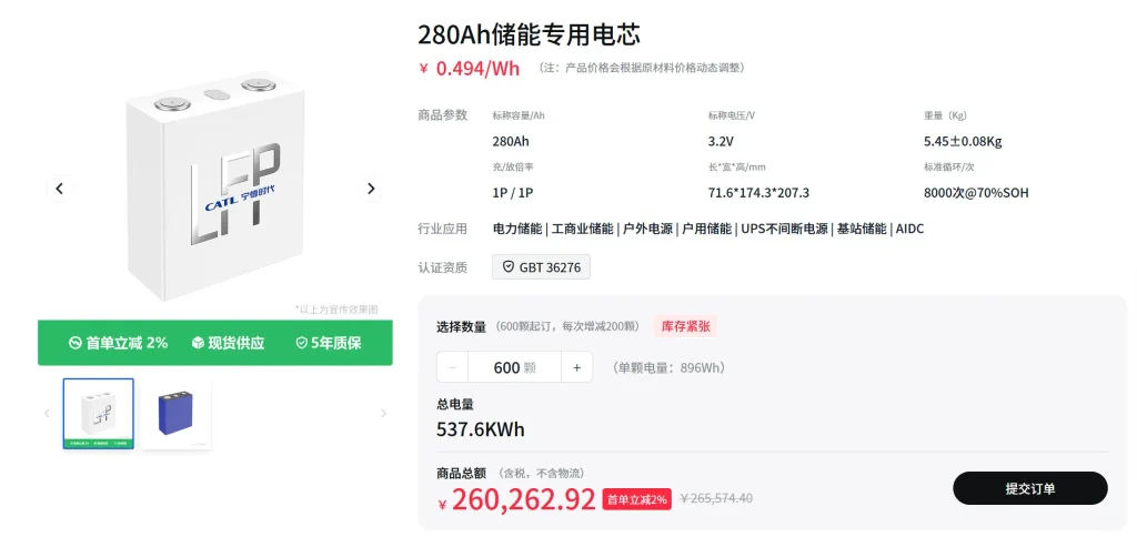 شبكة السيارات الصينية &ndash; CATL تبيع خلايا LFP مباشرة بسعر 236 ريالاً للـ kWh